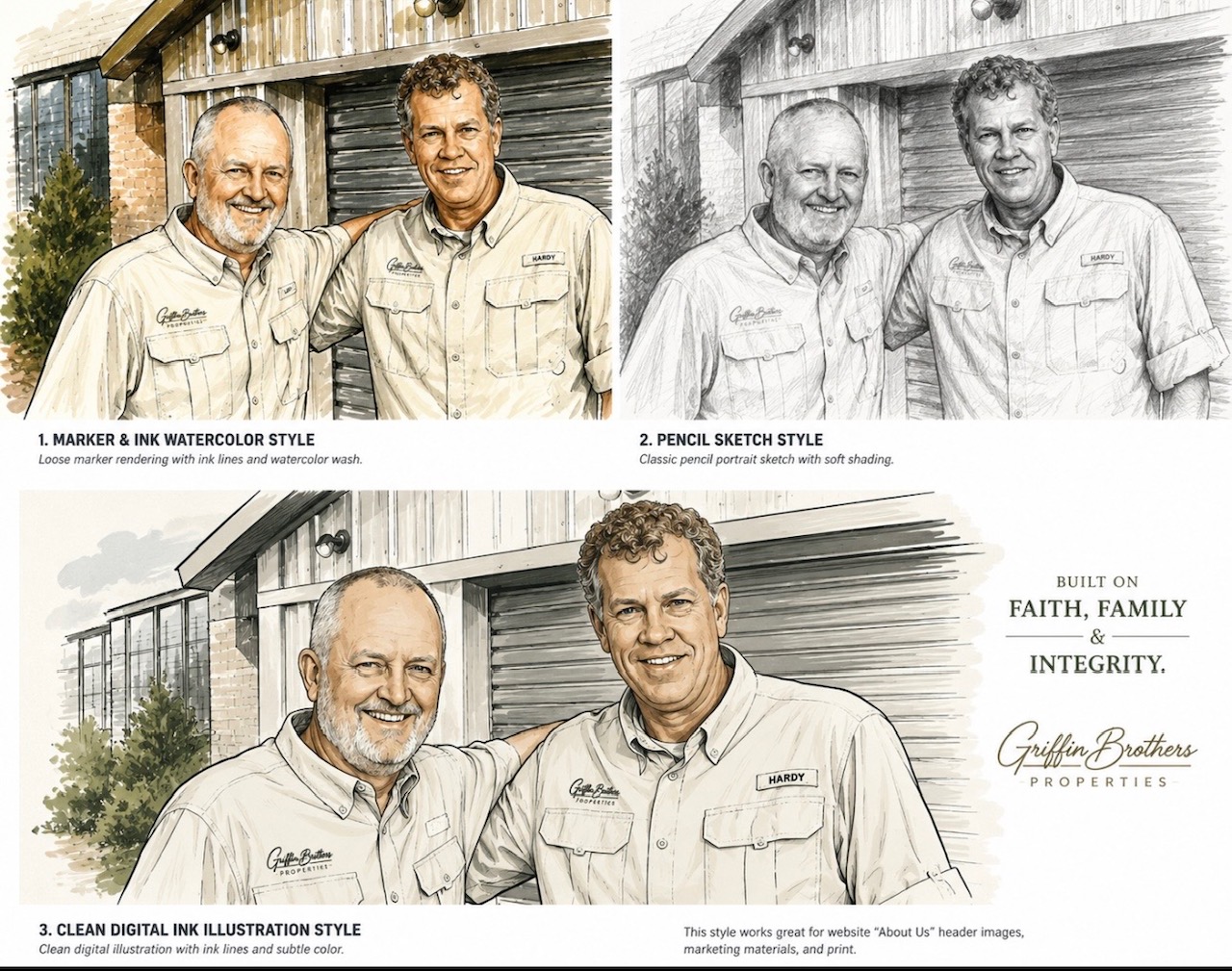 Digital ink illustration of Jeff and Lynn, supplied by the company